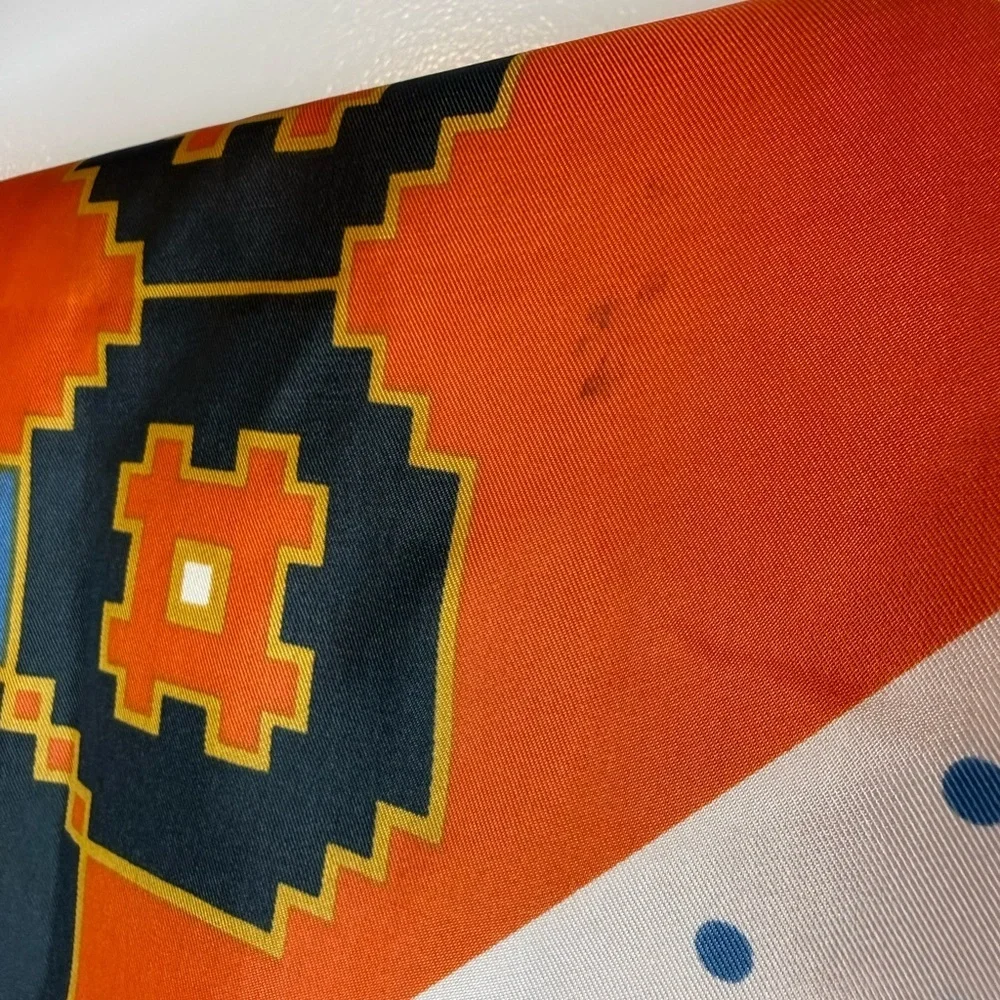 Vintage Style Geometric Print Square Scarf Orange Blue